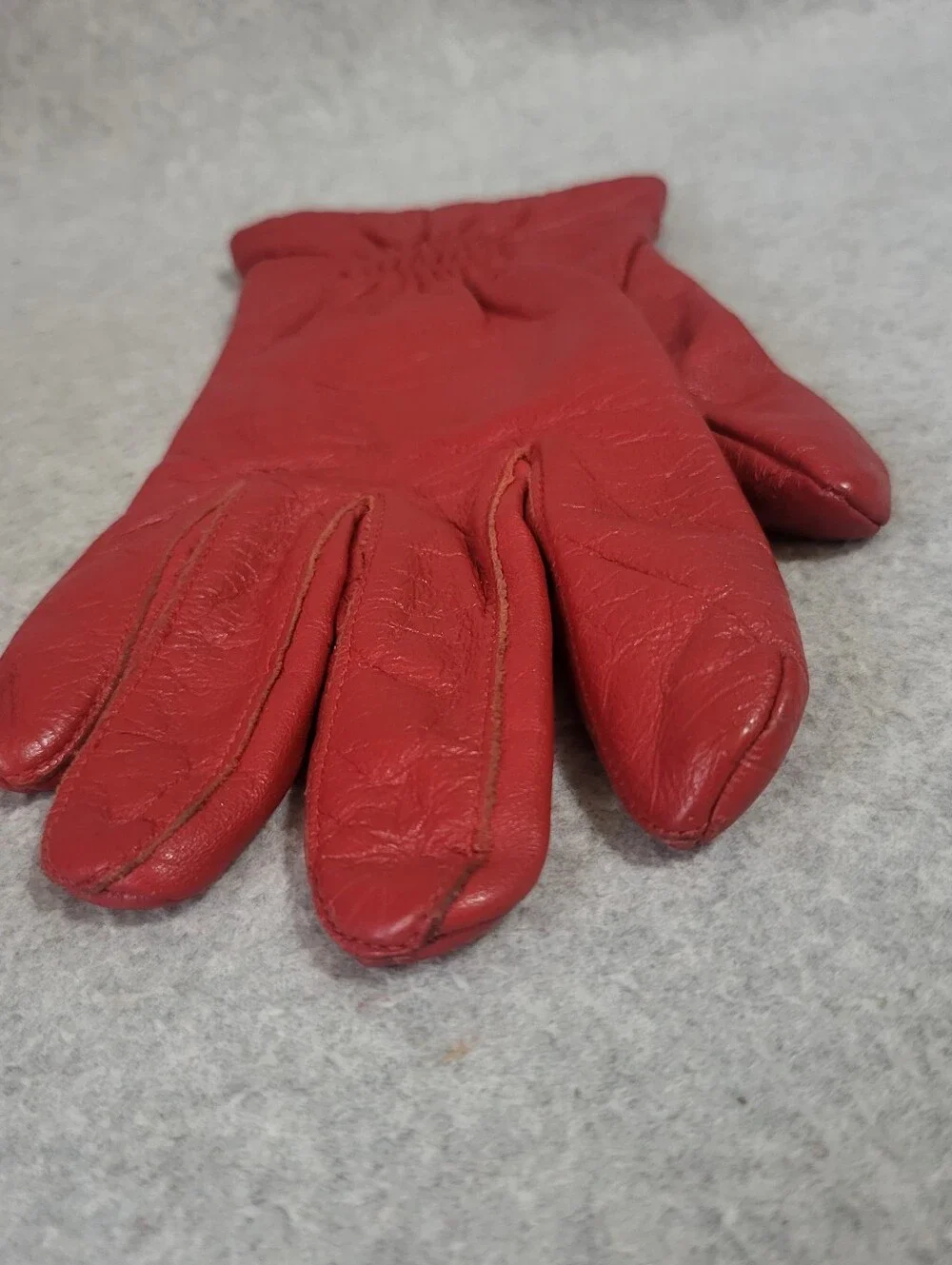 Vintage Red Leather Gloves Women's Size M Winter Driving Lined Retro MCM